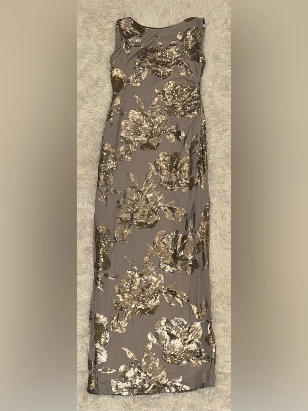 NEW Donna Karan Sequin Floral Sleeveless Dark Clay Gown Sz 8 - Picture 5 of 10